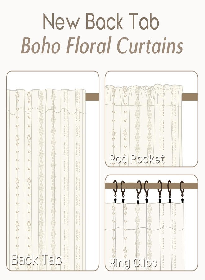 Lino Rosa Neutral Farmhouse Curtains for Living Room 84 Inches Long,Taupe Cream Boho Light Filtering Sheer Patterned Modern Beautiful Linen Curtains with Floral Pattern Design Dining Room 84 Length 2 Panels Set - Image 5